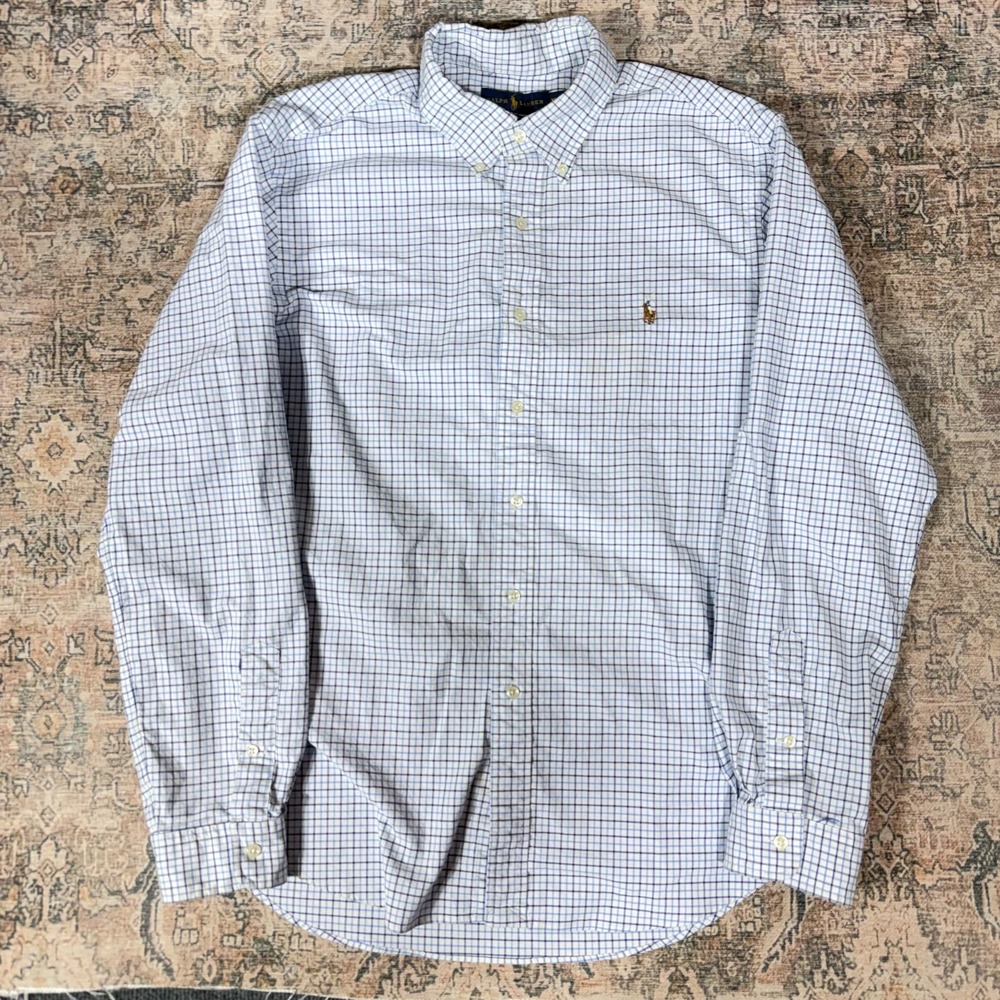 Ralph Lauren Shirt Men XL Blue Plaid Cotton Button-Down Slim Fit Stretch Oxford - Picture 2 of 10